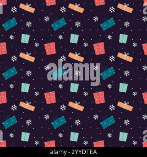 Motivo natalizio senza cuciture con confezioni regalo. Sfondo natalizio. Design di carta da imballaggio natalizia Illustrazione Vettoriale
