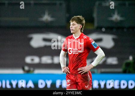 Swansea, Galles. 21 dicembre 2024. Ellis Mee degli Scarlets durante la gara dell'ottavo round del United Rugby Championship tra Ospreys e Scarlets al Swansea.com Stadium di Swansea, Galles, Regno Unito, il 21 dicembre 2024. Crediti: Duncan Thomas/Majestic Media/Alamy Live News. Foto Stock