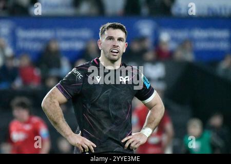 Swansea, Galles. 21 dicembre 2024. Durante la gara dell'ottavo round del United Rugby Championship (URC) tra Ospreys e Scarlets al Swansea.com Stadium di Swansea, Galles, Regno Unito, il 21 dicembre 2024. Crediti: Duncan Thomas/Majestic Media/Alamy Live News. Foto Stock