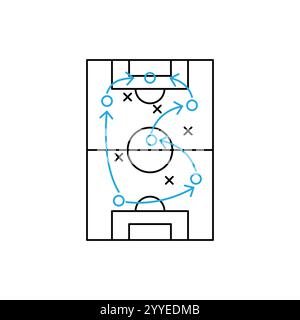 icona delle tattiche di calcio, strategia di successo del gioco nel calcio, schema di gioco, illustrazione vettoriale su sfondo bianco Illustrazione Vettoriale