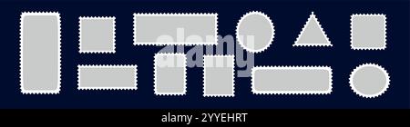 Telaio per francobolli perforati con bordi rettangolari e design per timbri postali. Modello vintage per cartoline, lettere e buste. Vettore piatto Illustrazione Vettoriale