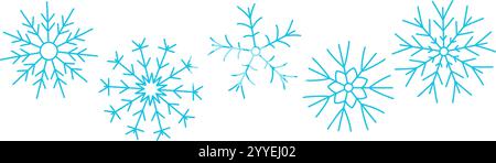 Motivo a fiocco di neve blu con scarabocchi disegnati a mano e set di texture pastello. Sfondo delle vacanze invernali per Natale e Capodanno. Illustrazione vettoriale piatta Illustrazione Vettoriale