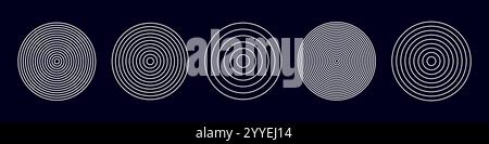 Schema d'onda radiale astratta con linee circolari dinamiche. Design della forma d'onda sonora per musica, audio e tecnologia. Illustrazione vettoriale piatta isolata su Illustrazione Vettoriale