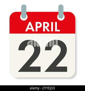 22 aprile. Giornata internazionale della madre Terra. Foglio di calendario. Data di vacanza. Illustrazione vettoriale isolata su bianco Illustrazione Vettoriale