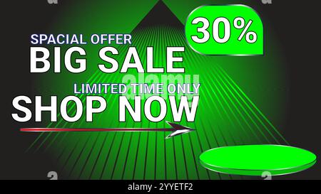 Offerta speciale al 30%, grande vendita per un periodo limitato Acquista ora il banner modello con tema Lime color Illustrazione Vettoriale