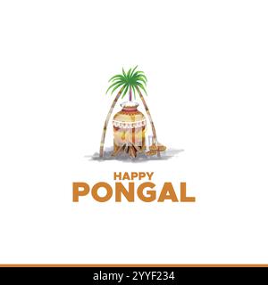 Happy Pongal, festival indiani Makar Sankranti, Lohri, Pongal e Bohag Bihu illustrazione vettoriale editabile post e banner sui social media Illustrazione Vettoriale