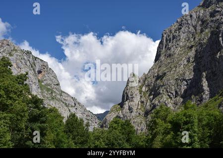 Bulnes, un piccolo vilage nel Picos de Europa, Spagna Foto Stock