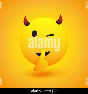 Occhiolino, Shushing Face mostra Make Silence Sign - Evil Emoji Face Gestures, mostrando avvertimento, stai zitto, non dire, Mantieni il segreto - Emotico giallo Illustrazione Vettoriale
