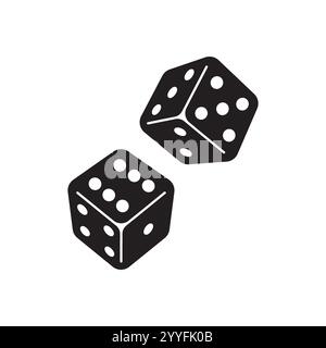 Design dell'icona con il logo dei dadi del casinò. Dadi di gioco in volo per l'illustrazione del segno di gioco o gioco d'azzardo, vettore. Illustrazione Vettoriale