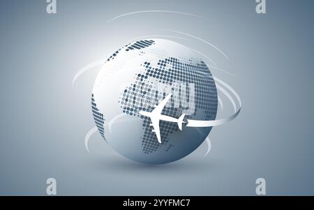 Viaggiare in giro per il mondo - viaggiare in aereo - Spinning Earth Globe Design Illustrazione Vettoriale