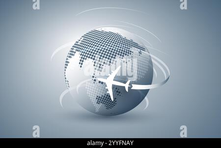 Viaggiando intorno al mondo - aviazione, concetto di viaggio in aereo - Spinning Earth Globe Design Illustrazione Vettoriale