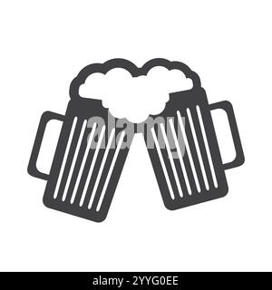 Flat Icon Design - due tazze di birra nera piene di bibita frizzante - icona isolata su sfondo bianco Illustrazione Vettoriale