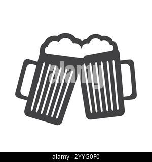 Flat Icon Design - due tazze di birra nera piene di bibita frizzante - icona isolata su sfondo bianco Illustrazione Vettoriale