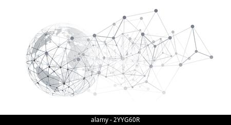 Struttura di rete poligonale moderna in stile minimalista in bianco e nero, progettazione concettuale delle telecomunicazioni digitali, connessioni di rete, Geometri trasparente Illustrazione Vettoriale