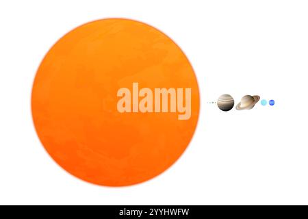 Illustrazione di confronto delle dimensioni di Sole e pianeta del sistema solare. Proporzione dimensionale del Sole rispetto all'illustrazione realistica dei pianeti. Illustrazione Vettoriale