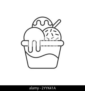 Icona gelato nel contorno della ciotola. insegna di stile lineare per il concept mobile e il web design. Tre palline da gelato con semplice icona vettoriale Illustrazione Vettoriale