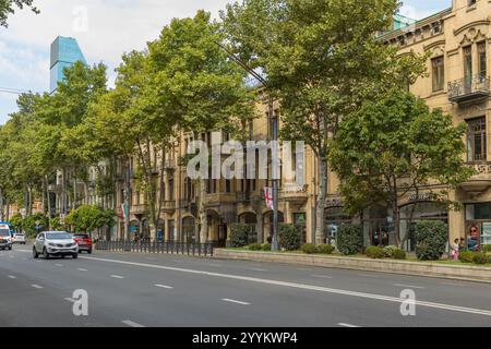 Tbilisi, Georgia - 06 settembre 2019: La facciata del Teatro Nazionale Rustaveli di Tbilisi. Tbilisi è la capitale e la città più grande della Georgia Foto Stock