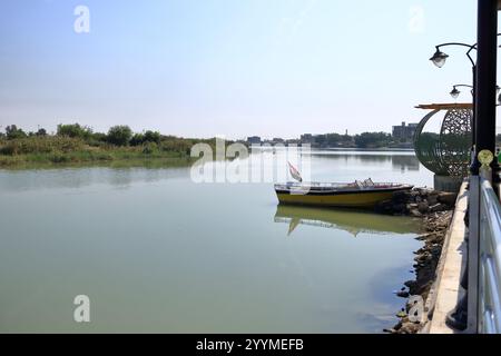 Fiume Tigri alla confluenza tra Eufrate e Tigri, Shatt al-Arab, al-Qurna, Bassora, Iraq Foto Stock