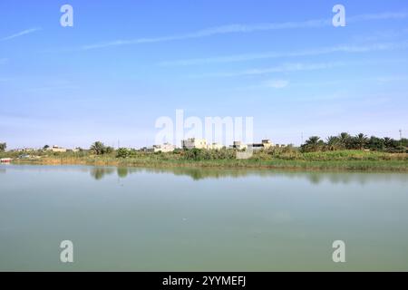 Fiume Tigri alla confluenza tra Eufrate e Tigri, Shatt al-Arab, al-Qurna, Bassora, Iraq Foto Stock