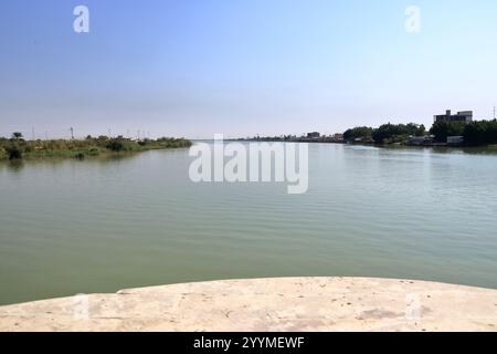 Shatt al-Arab, dietro la confluenza dell'Eufrate e del Tigri, al-Qurna, Bassora, Iraq Foto Stock