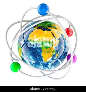 World as Atom, rendering 3D isolato su sfondo bianco Foto Stock