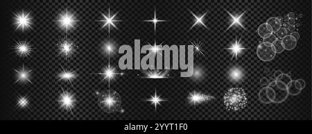 grande set di scintille bianche e luce parassita dell'obiettivo Illustrazione Vettoriale