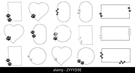 Cornici disegnate a mano con stampe Paw e bolle di quotazione PET Illustrazione Vettoriale