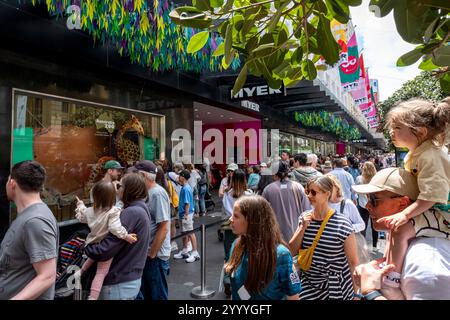 Gli amanti dello shopping natalizio fuori dal negozio Myer nel centro commerciale Bourke Street. Melbourne, Victoria, Australia. Foto Stock