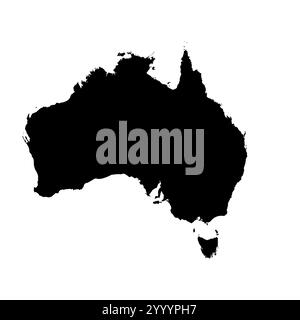 Australia alta rappresentazione vettoriale dettagliata della silhouette del paese in nero pieno su sfondo bianco. Per uso didattico, decorativo o informativo che illustri il profilo nazionale. Illustrazione Vettoriale