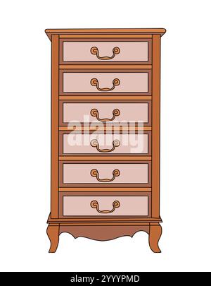 Armadietto antico, credenza o cassettiera . Illustrazione Vettoriale