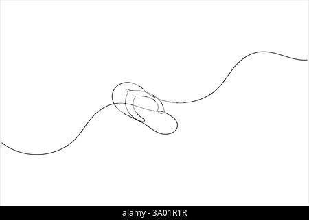 Pantofole da spiaggia sandali disegno artistico su una linea e stile minimalista isolano l'icona vettoriale del contorno Illustrazione Vettoriale