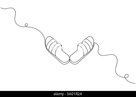 Pantofole da spiaggia sandali disegno artistico su una linea e stile minimalista isolano l'icona vettoriale del contorno Illustrazione Vettoriale