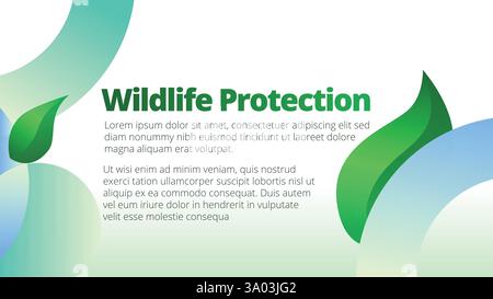 Concetto di protezione della fauna selvatica. modelli di presentazione layout del report aziendale annuale. foglie verdi astratte con vettore di aspetto pulito gradiente linea Illustrazione Vettoriale