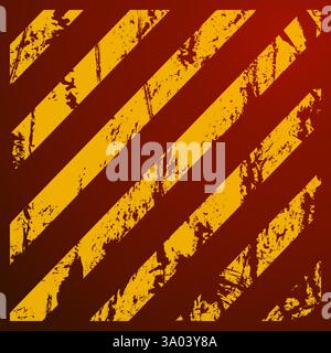 Avvertenza pericolo grunge sfondo rosso e giallo, strisce di pericolo usurate Illustrazione Vettoriale