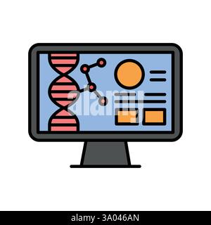 Icona della linea di colore bioinformatica. Elemento isolato vettoriale. Traccia modificabile. Illustrazione Vettoriale