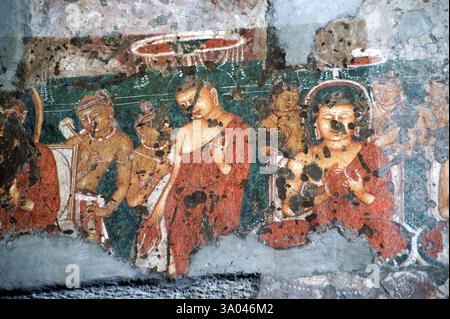 Dipinti delle grotte di ajanta, Aurangabad, Maharashtra, India, Asia Foto Stock