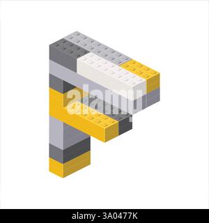 Lettera F nella vista isometrica assemblata da blocchi di plastica. Illustrazione vettoriale Illustrazione Vettoriale