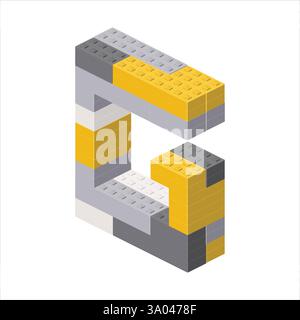 Lettera G nella vista isometrica assemblata da blocchi di plastica. Illustrazione vettoriale Illustrazione Vettoriale