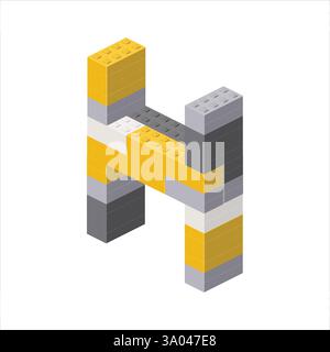 Lettera H nella vista isometrica assemblata da blocchi di plastica. Illustrazione vettoriale Illustrazione Vettoriale