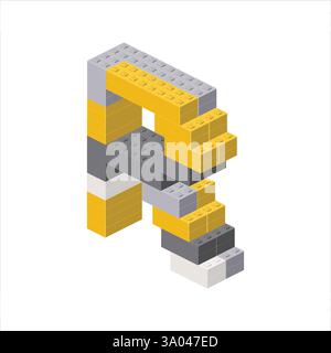 Lettera R nella vista isometrica assemblata da blocchi di plastica. Illustrazione vettoriale Illustrazione Vettoriale