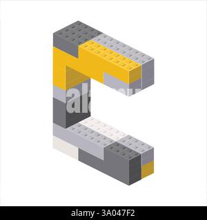 Lettera C nella vista isometrica assemblata da blocchi di plastica. Illustrazione vettoriale Illustrazione Vettoriale