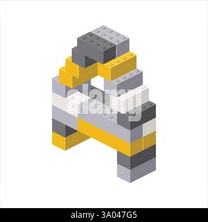 Lettera A nella vista isometrica assemblata da blocchi di plastica. Illustrazione vettoriale Illustrazione Vettoriale