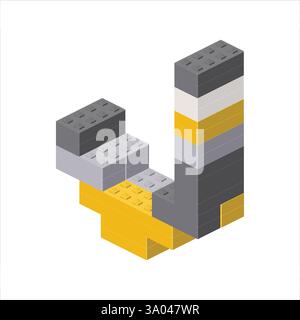 Lettera J nella vista isometrica assemblata da blocchi di plastica. Illustrazione vettoriale Illustrazione Vettoriale