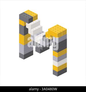 Lettera M nella vista isometrica assemblata da blocchi di plastica. Illustrazione vettoriale Illustrazione Vettoriale