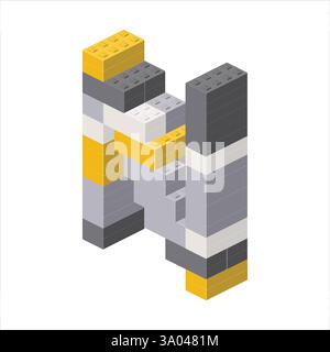 Lettera N nella vista isometrica assemblata da blocchi di plastica. Illustrazione vettoriale Illustrazione Vettoriale