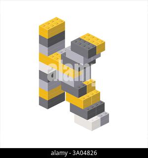 Lettera K nella vista isometrica assemblata da blocchi di plastica. Illustrazione vettoriale Illustrazione Vettoriale