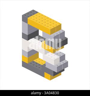 Lettera B nella vista isometrica assemblata da blocchi di plastica. Illustrazione vettoriale Illustrazione Vettoriale