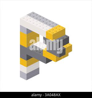 Lettera P nella vista isometrica assemblata da blocchi di plastica. Illustrazione vettoriale Illustrazione Vettoriale