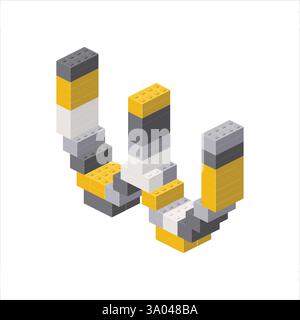 Lettera W nella vista isometrica assemblata da blocchi di plastica. Illustrazione vettoriale Illustrazione Vettoriale