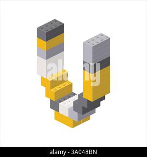 Lettera V nella vista isometrica assemblata da blocchi di plastica. Illustrazione vettoriale Illustrazione Vettoriale